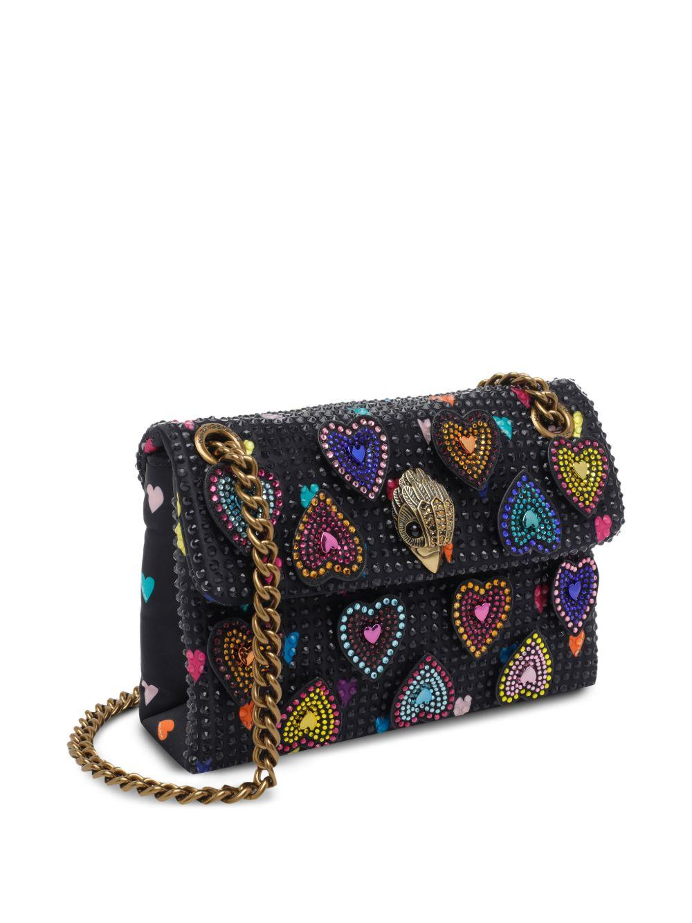 KURT GEIGER - Borsa a spalla Mini Kensington in raso nero 5374105609 BLACK HEART KURT GEIGER LONDON 