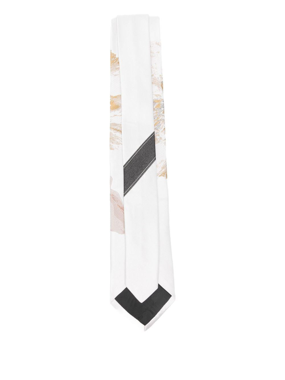 Printed Silk Tie<BR/> TIE102Q2904 12 PEARL DRIES VAN NOTEN 