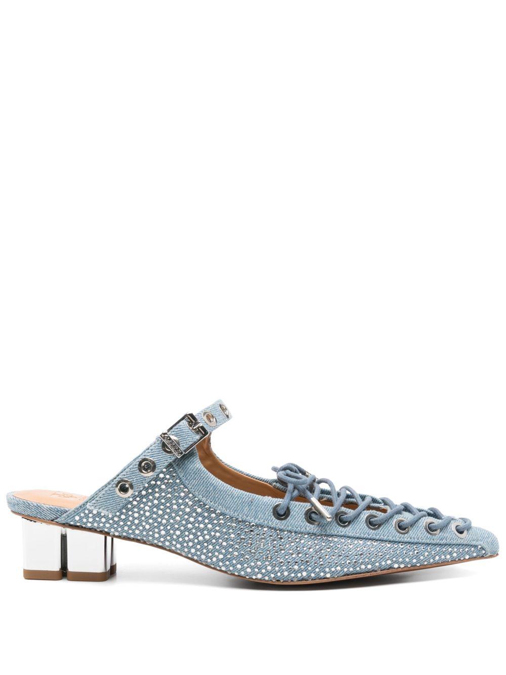 Blue Lace-Up Denim Mules S2926 928 FADED DENIM GANNI 