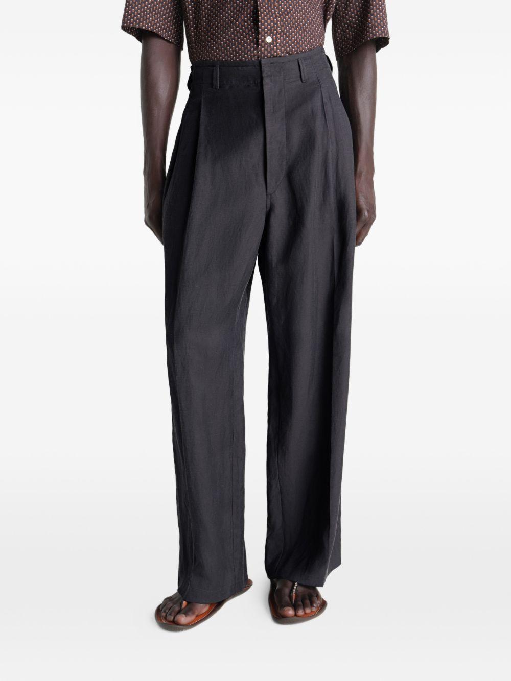 Pleated Tailored Pants in Viscose Linen Gabardine PA1294LF1561 BK983 ASH BLACK LEMAIRE 