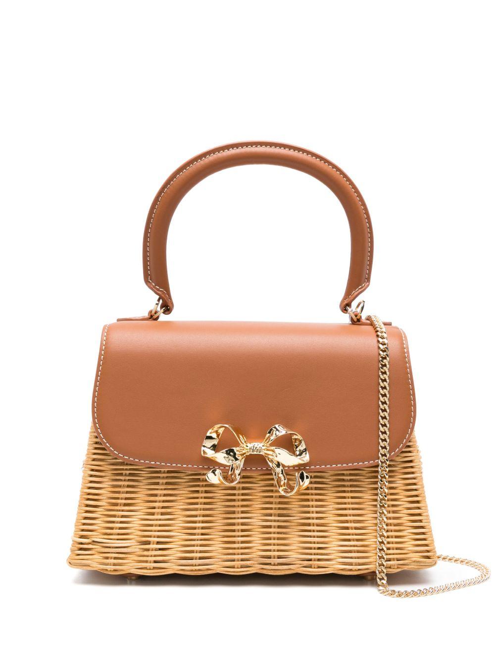 Mini Borsa in Rattan con Fiocco in Pelle PF25303ABR BROWN SELF-PORTRAIT 