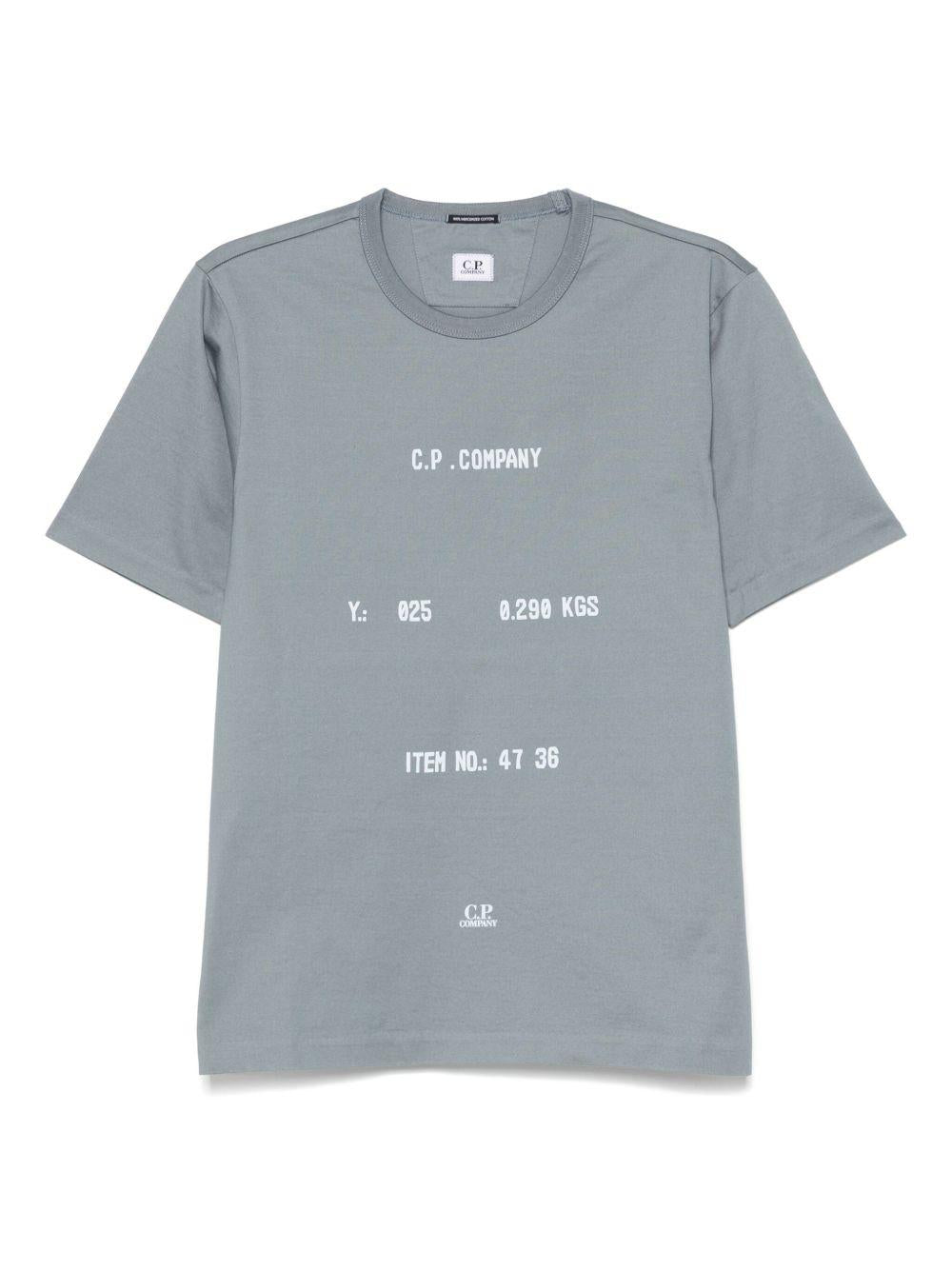 30/2 Mercerized Jersey Twisted Typographic Logo T-Shirt 18CMTS107A110301W 872 STORMY WEATHER CP COMPANY 
