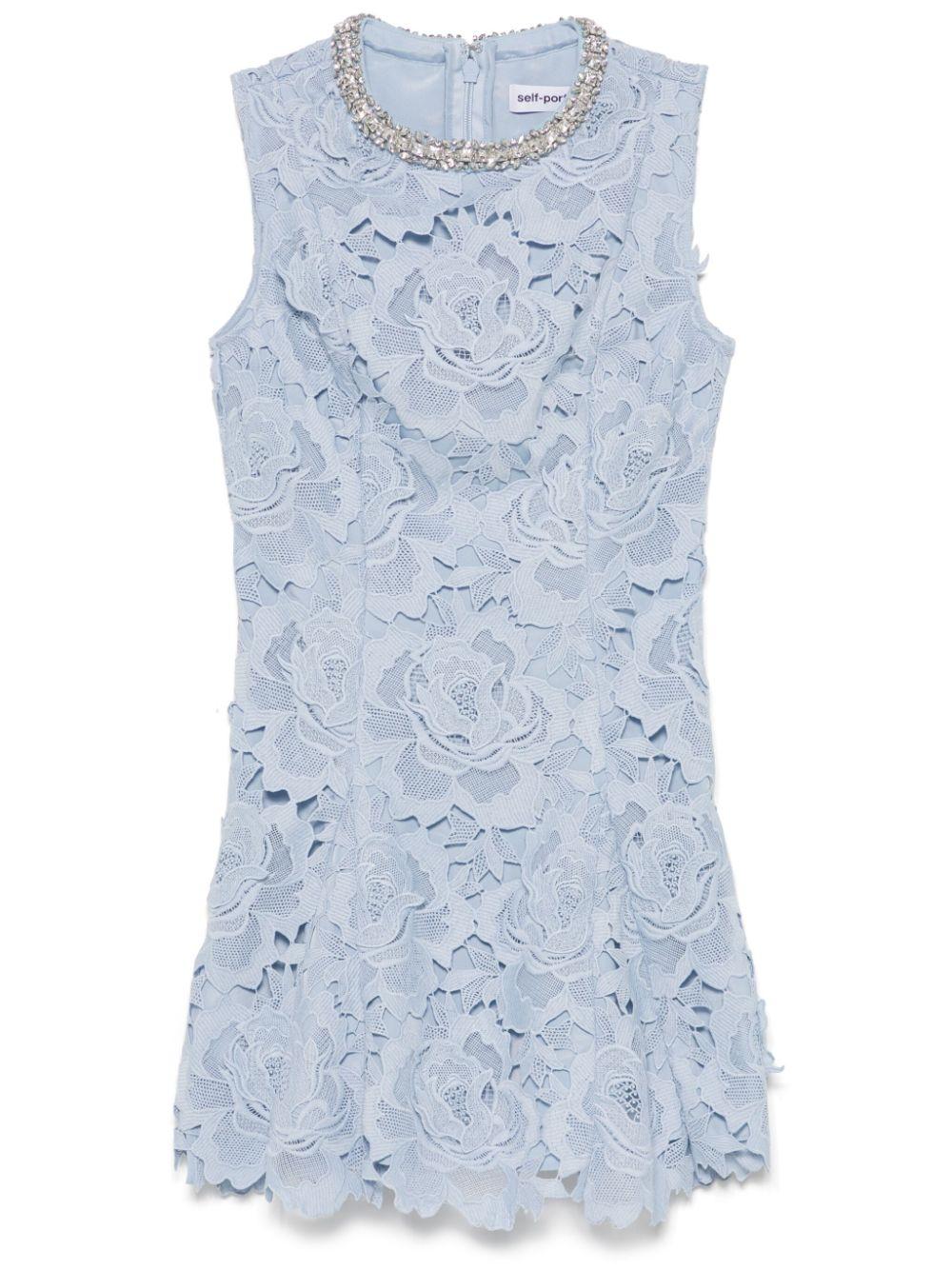 Flower lace mini dress RS25911SBL BLUE SELF-PORTRAIT 