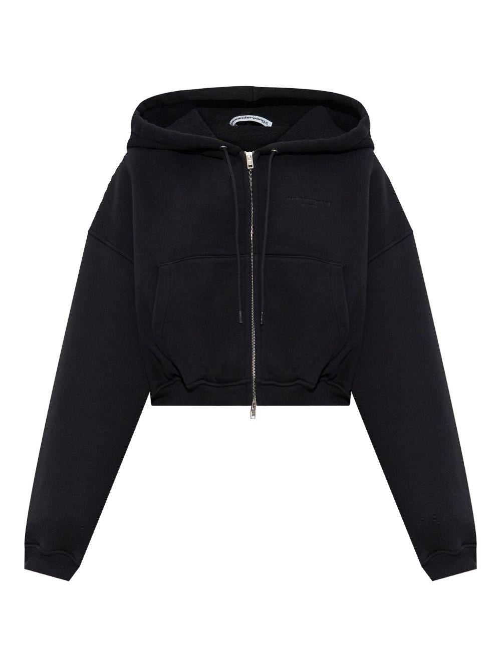 Felpa Nera con Zip e Cappuccio Nascosto 4CC4252689 001 BLACK ALEXANDER WANG 