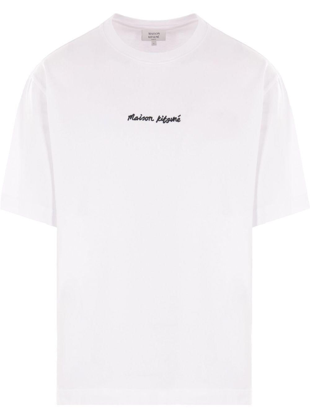Logo-embroidered t-shirt<BR/> OM00122KJ0119 P100 WHITE MAISON KITSUNE 