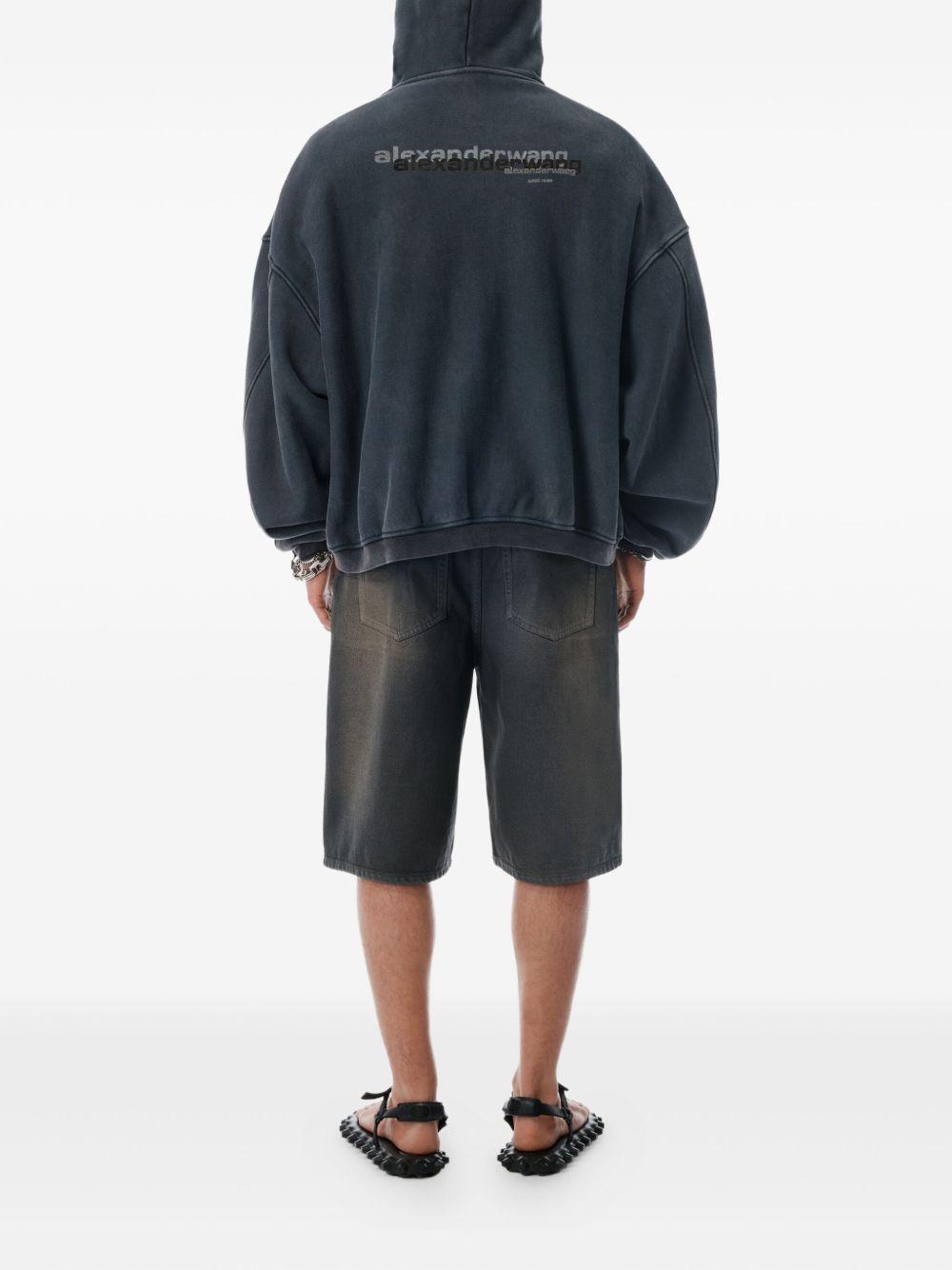 Felpa con Cappuccio, Zip e Logo Nero Effetto Washed UCC3252065 011 WASHED BLACK ALEXANDER WANG 