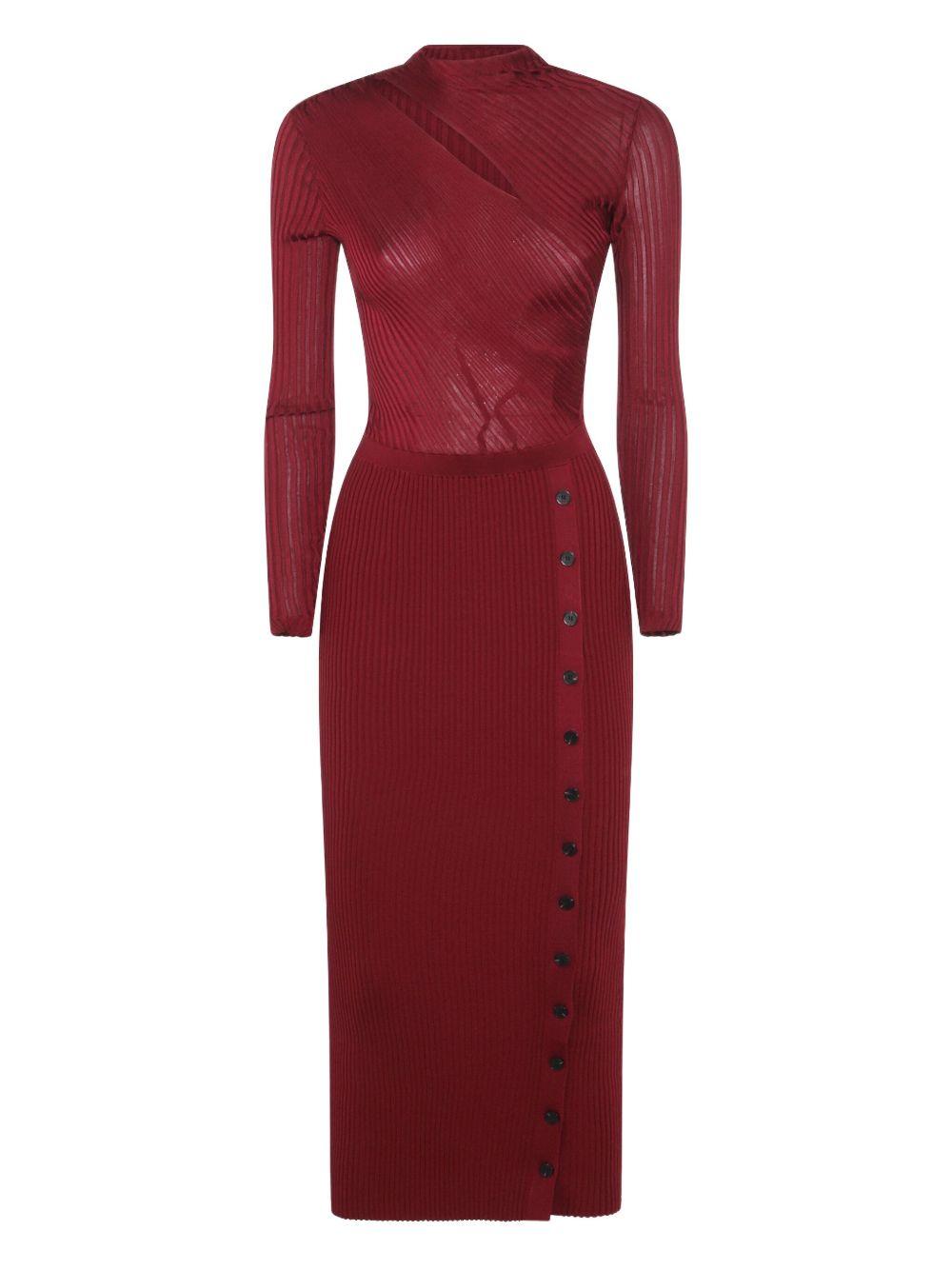 Abito midi in maglia a coste bordeaux con dettagli cut-out<BR/> PF25080MBU BURGUNDY SELF-PORTRAIT 