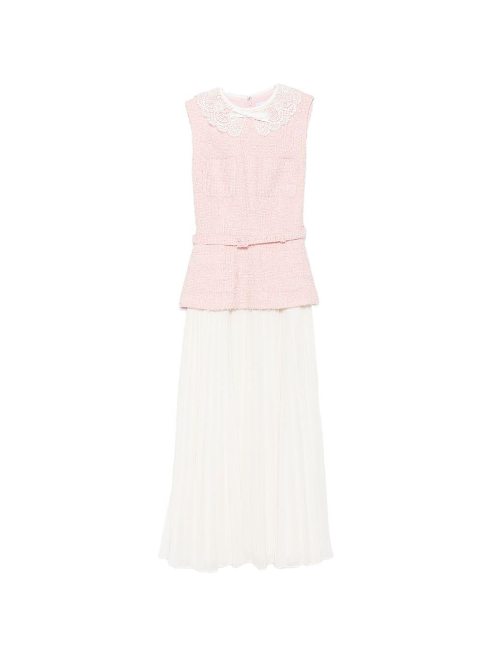 Abito midi rosa con colletto in pizzo bouclé PF26002MCP PINK SELF-PORTRAIT 