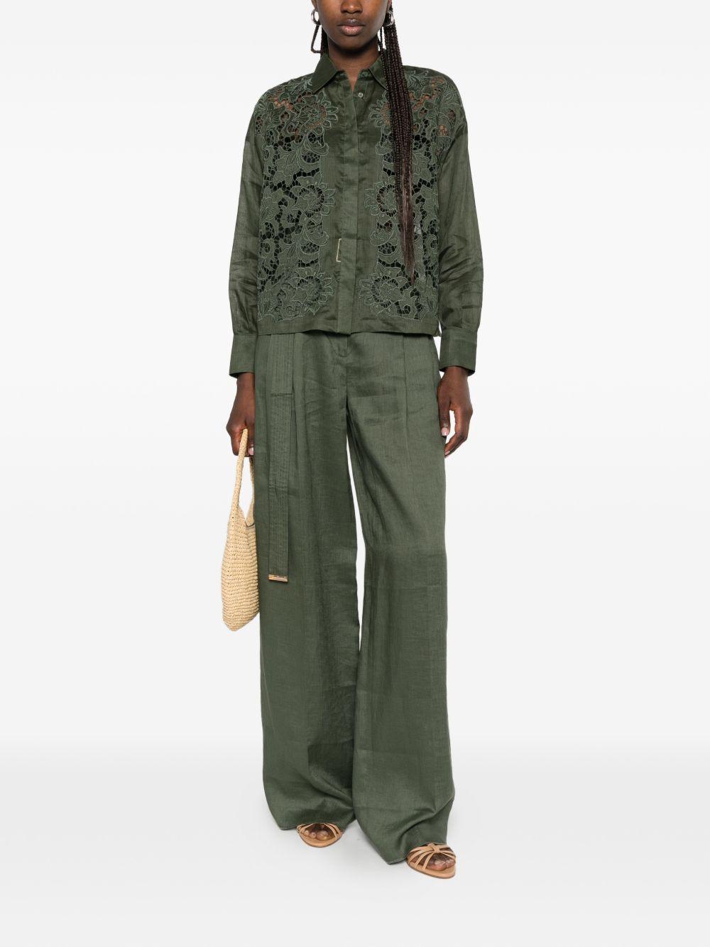 Pantaloni In Tela Ramie Lavato MSTCALI 061 VERDE MILITARE MAX MARA STUDIO 