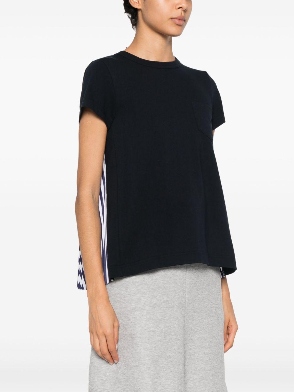 T-shirt in Jersey di Cotone e Raso di Poliestere SCW238 240 NAVY STRIPE SACAI 