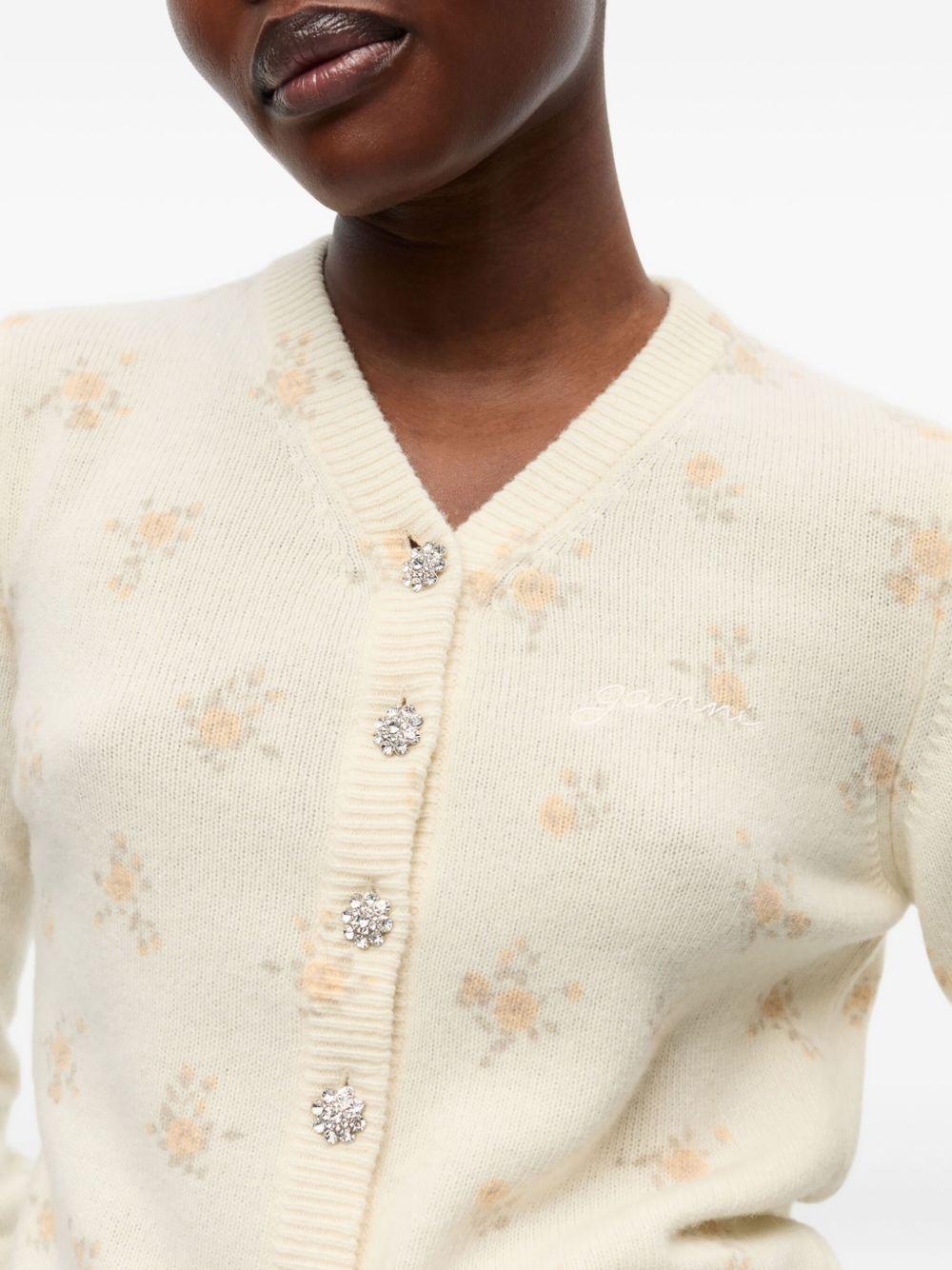 Ivory Printed Wool Mix Cardigan K2528 277 ANTIQUE WHITE GANNI 