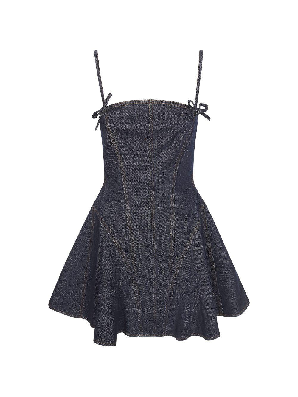 Indigo Denim Bow Mini Dress SS26802SBL INDIGO SELF-PORTRAIT 