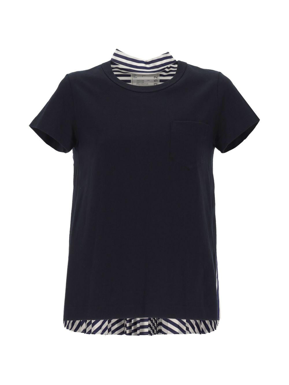 T-shirt a righe plissettata SCW352 240 NAVY STRIPE SACAI 