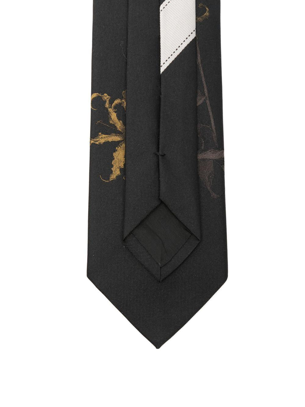 Printed Silk Tie<BR/> TIE102Q2906 203 MUSTARD DRIES VAN NOTEN 