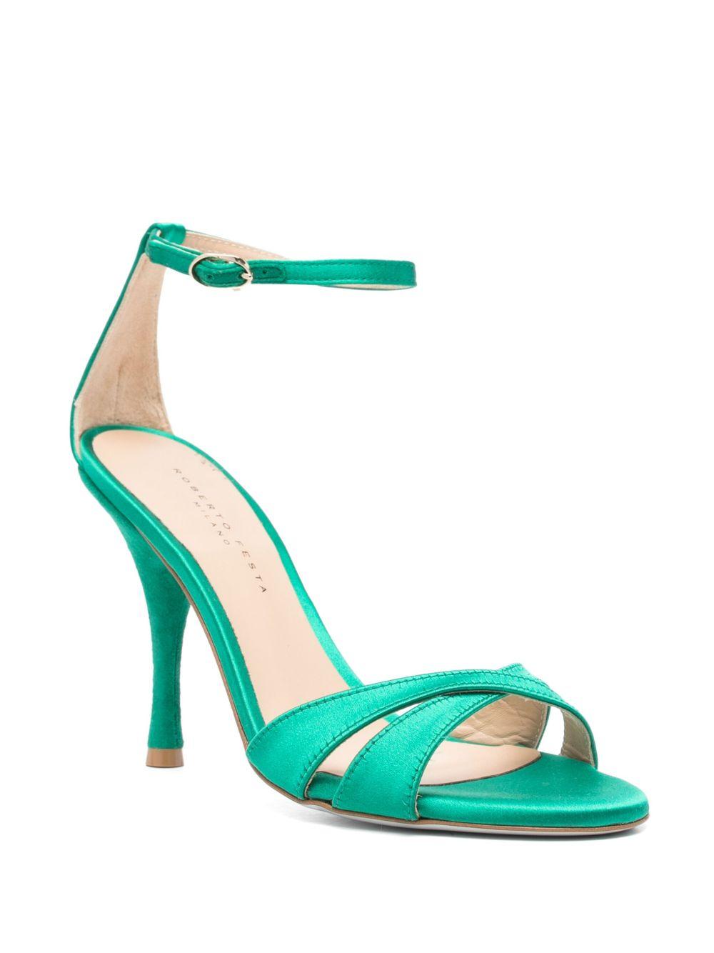 Sandali in pelle con tacco 100mm FALER RASO VERDE ROBERTO FESTA 