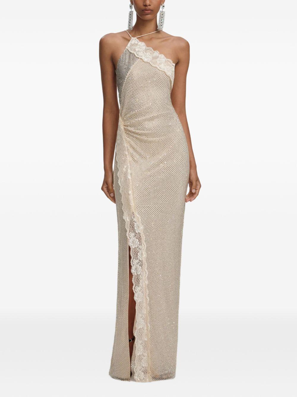 Abito Maxi Champagne con Strass e Profili in Pizzo SC25002XCH CHAMPAGNE SELF-PORTRAIT 