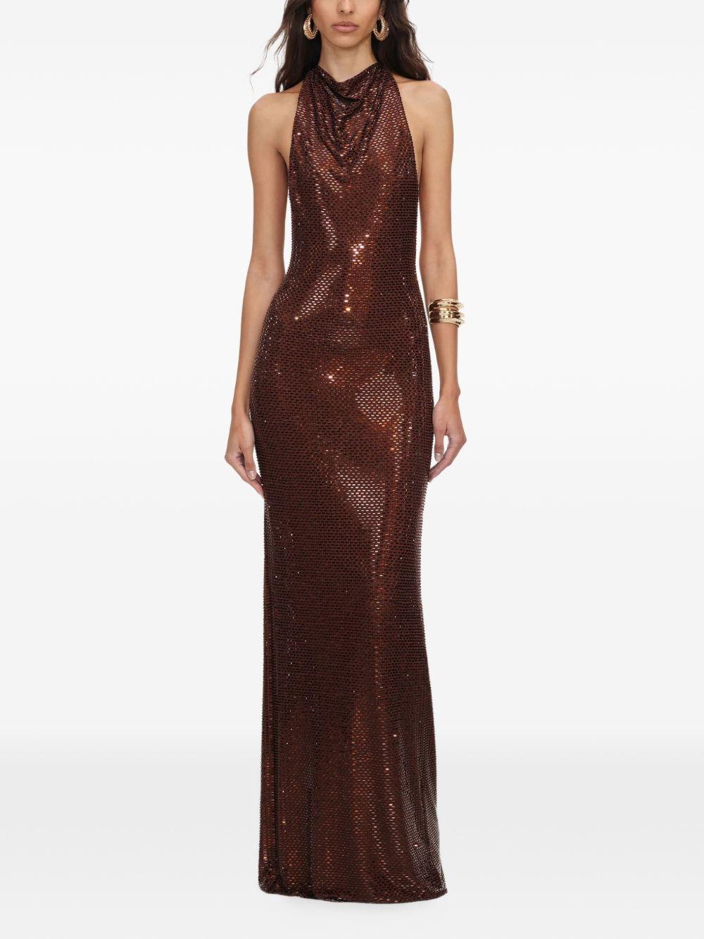 Abito lungo marrone con strass PF26041XBBR BROWN SELF-PORTRAIT 