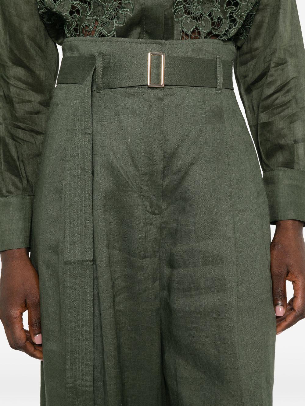 Pantaloni In Puro Lino MSTMATERIA 037 VERDE MILITARE MAX MARA STUDIO 