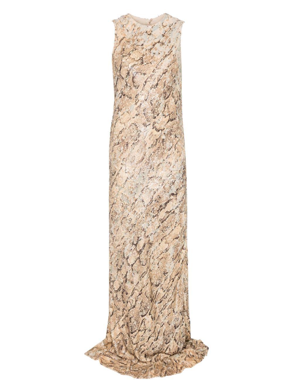 Abito con effetto serpente decorato con paillettes.<BR/> 2510110551482 103 BEIGE DRIES VAN NOTEN 