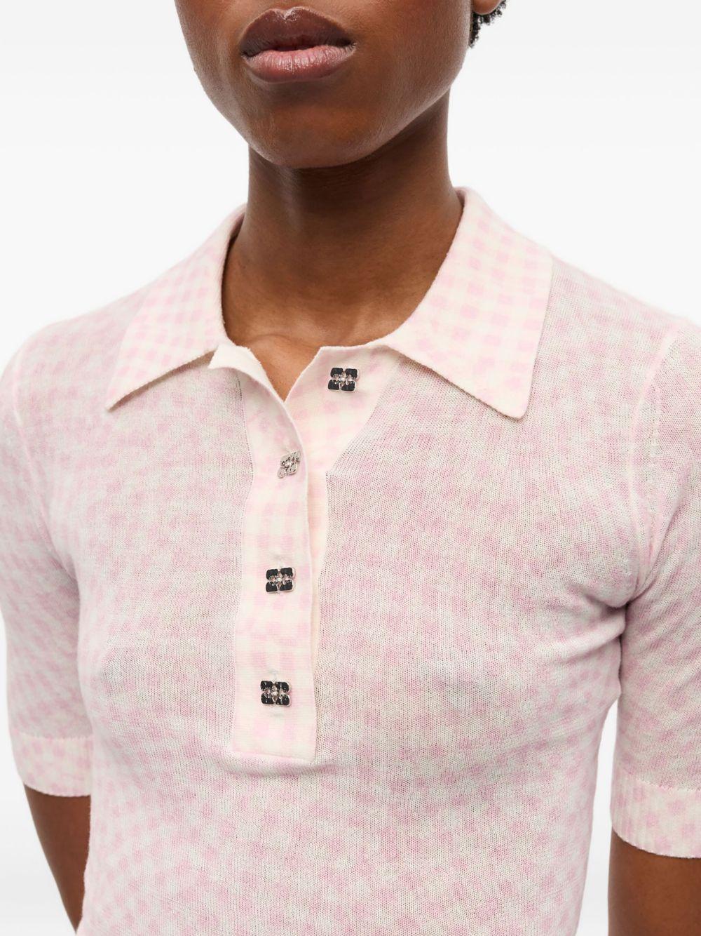 Pink Sheer Cotton Printed Polo Shirt K2491 038 BLEACHED MUAVE GANNI 