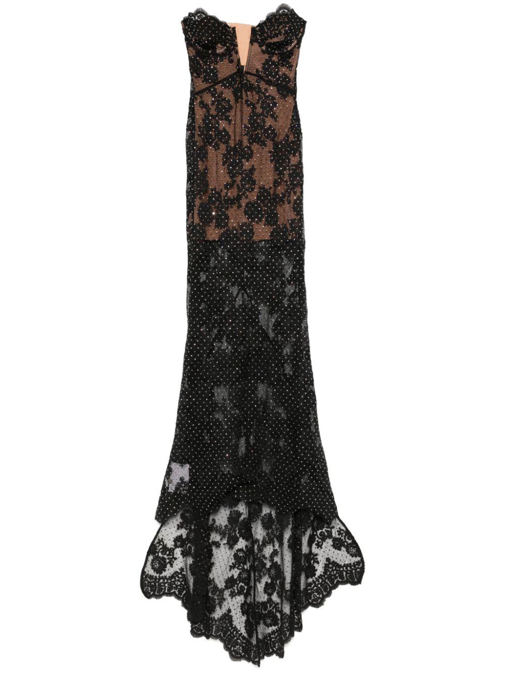 Rhinestoned lace maxi dress RS25201XB BLACK SELF-PORTRAIT 