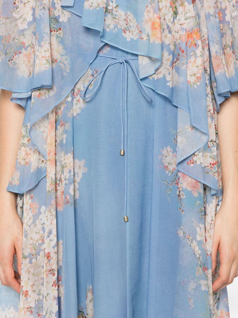 Cascadian Tiered Maxi Dress<BR/> 3205DSS255 TEAL BLUE BOTANIC FLORAL ZIMMERMANN 