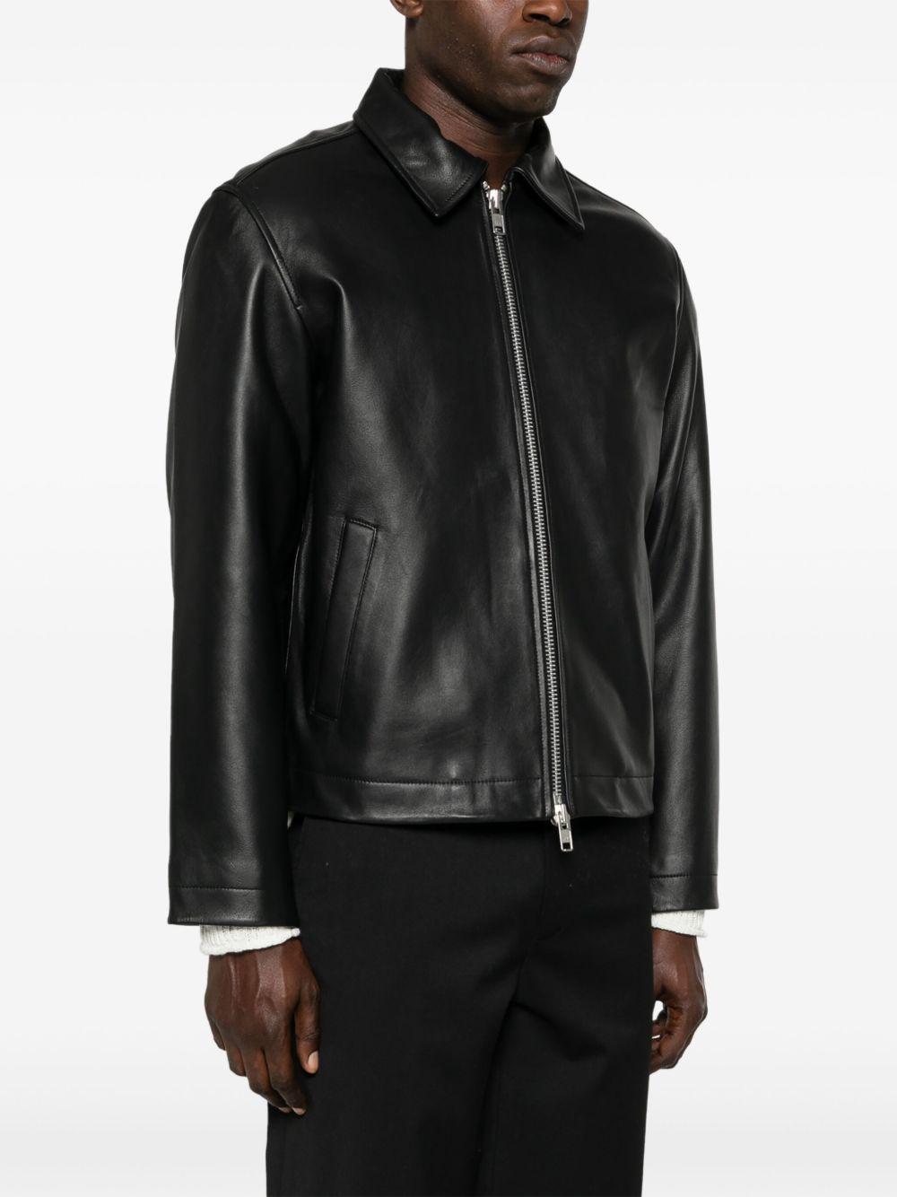 Zip-up leather jacket 6027 999 BLACK SUNFLOWER 