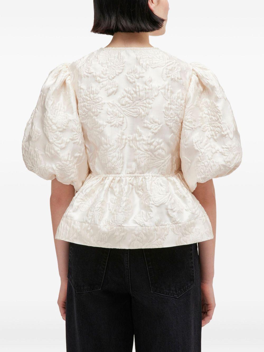 Satin Cloque Peplum Blouse A1040079 135 EGRET GANNI 