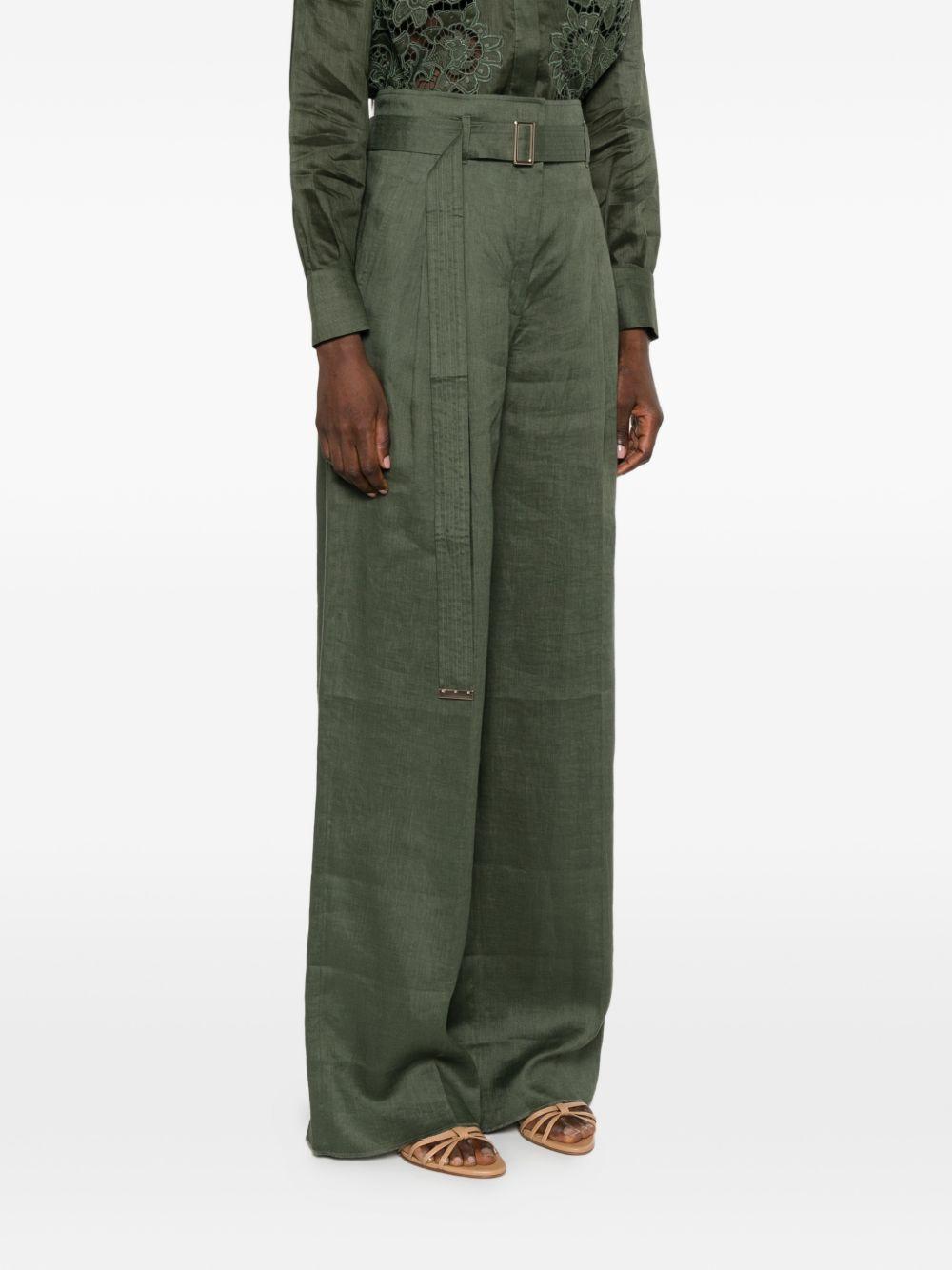 Pantaloni In Puro Lino MSTMATERIA 037 VERDE MILITARE MAX MARA STUDIO 