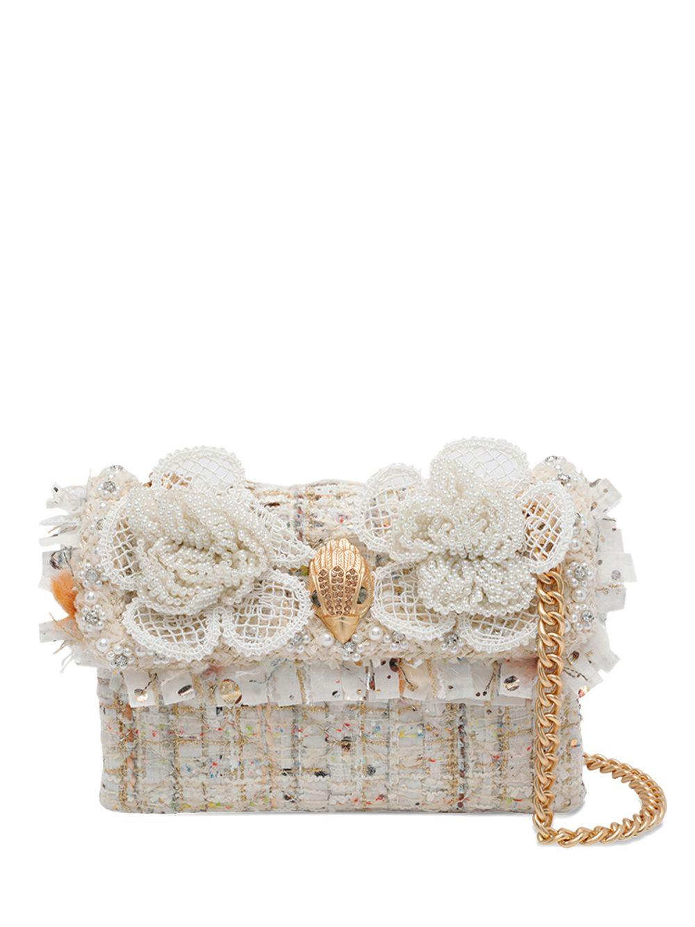 KURT GEIGER LONDON - Borsa Kensington Mini in tweed con fiori ricamati 5379544069 BONE KURT GEIGER LONDON 