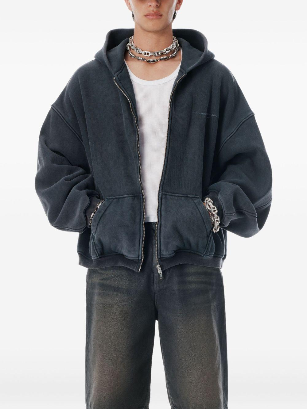 Felpa con Cappuccio, Zip e Logo Nero Effetto Washed UCC3252065 011 WASHED BLACK ALEXANDER WANG 