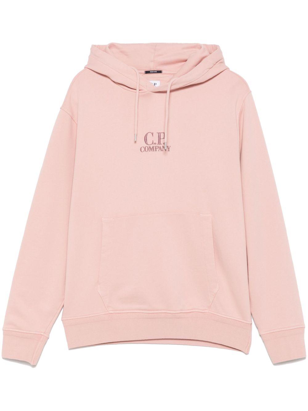 Cotton Diagonal Fleece Resist Dyed Hooded Logo Sweatshirt 18CMSS099B110044R 520 MISTY ROSE CP COMPANY 