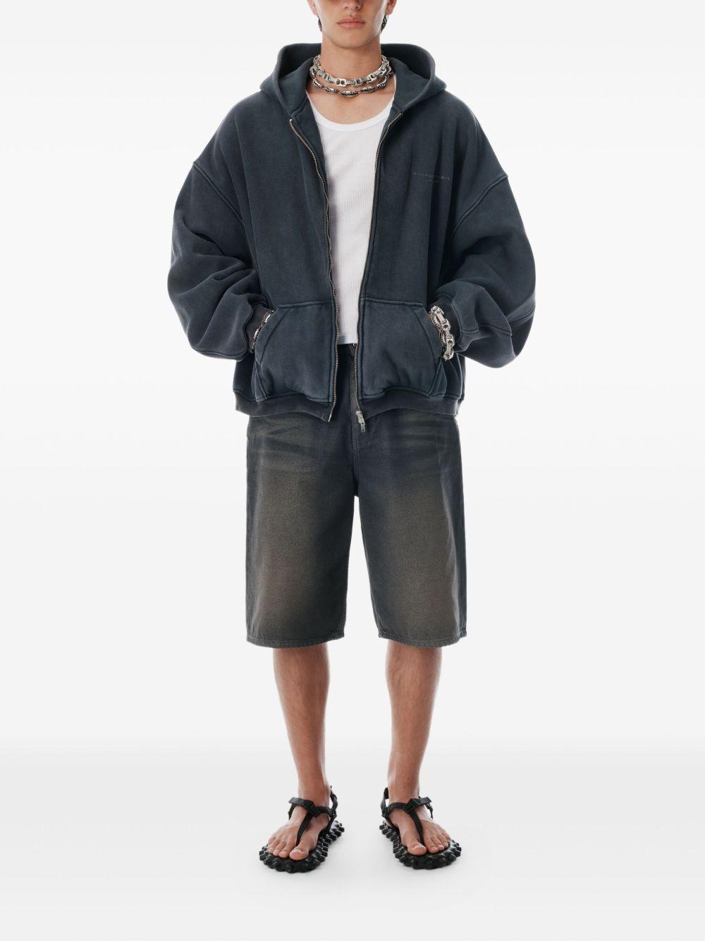 Felpa con Cappuccio, Zip e Logo Nero Effetto Washed UCC3252065 011 WASHED BLACK ALEXANDER WANG 