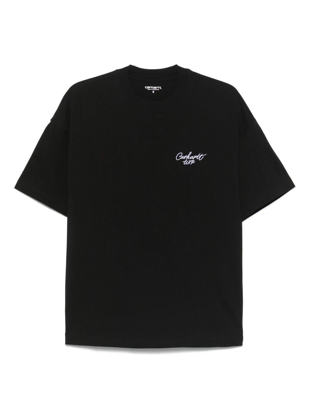 T-shirt S/S Signature Script I033828 0D2XX BLACK WHITE CARHARTT WIP 