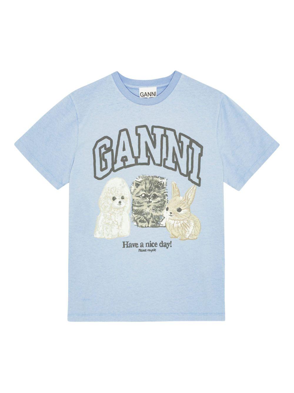 Blue Animal Print T-shirt T4278 570 CHAMBRAY BLUE GANNI 