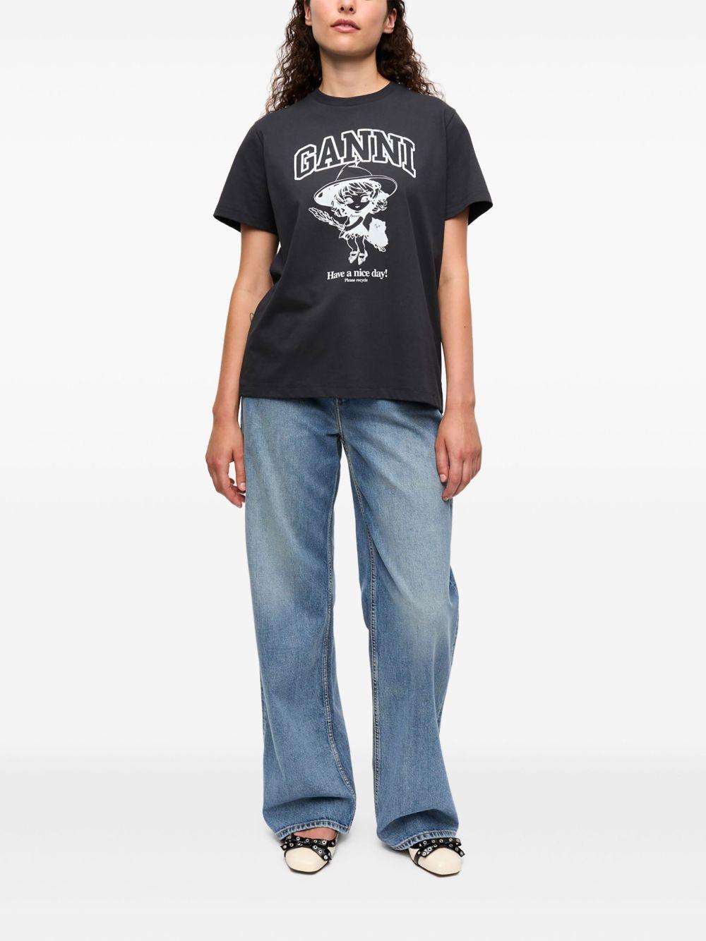 Black Basic Cotton Witch Relaxed T-shirt T4138 252 PHANTOM GANNI 