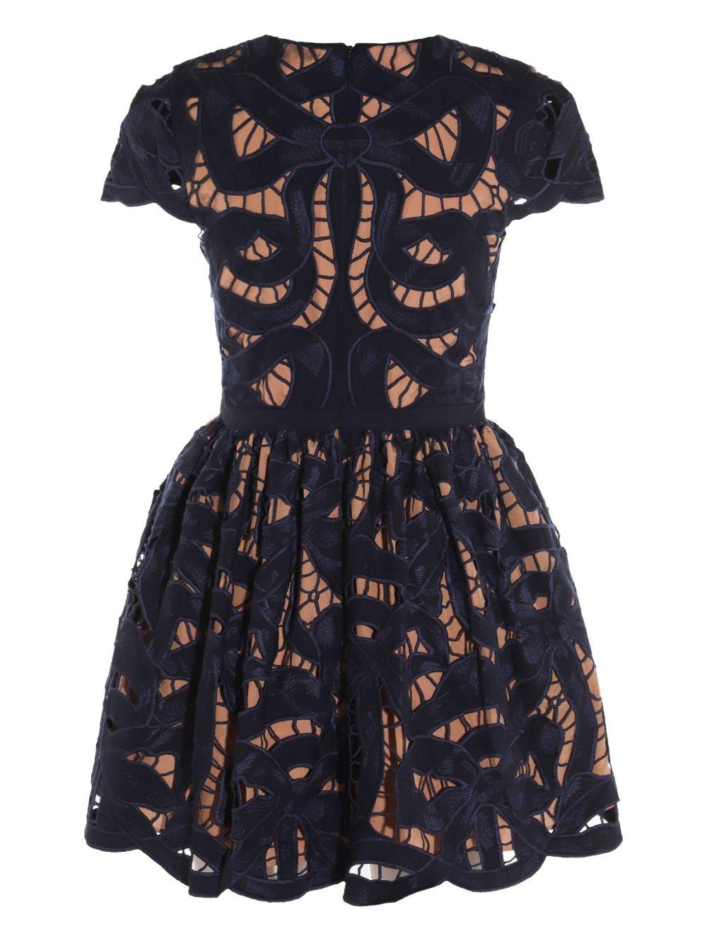 Abito mini blu navy con ricamo a fiocco PF25013SBL BLUE SELF-PORTRAIT 