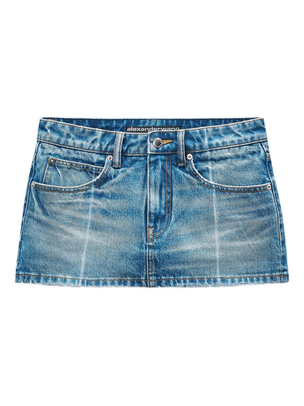Skort con Pieghe in Denim Blu Marmorizzato Effetto Vintage 4DC4255914 400C VINTAGE MARBLED BLUE ALEXANDER WANG 