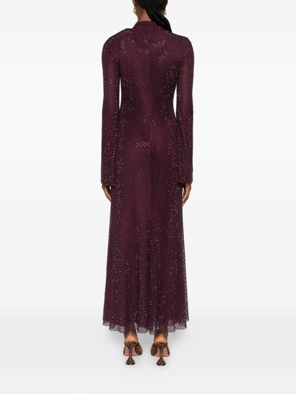Midi Dress in Reticolo Burgundy con Strass SC25031MBU BURGUNDY SELF-PORTRAIT 
