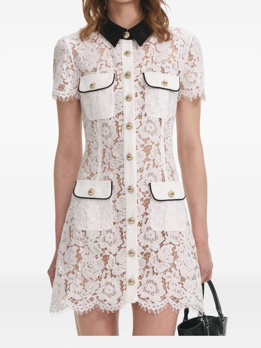 Mini dress in pizzo bianco con colletto a contrasto PF25020SW WHITE SELF-PORTRAIT 