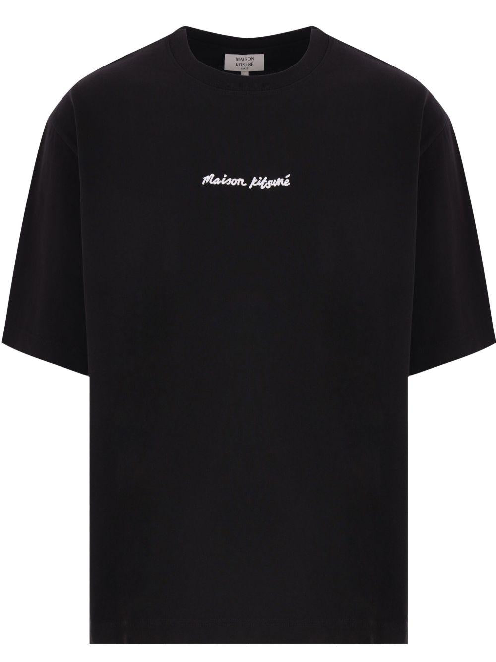 Logo-embroidered t-shirt<BR/> OM00122KJ0119 P199 BLACK MAISON KITSUNE 