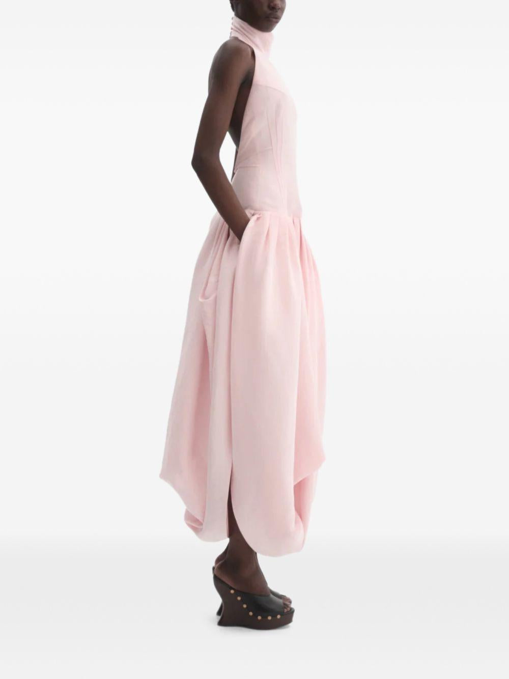 Long Draped Silk Halterneck Dress 278426 PINK MAGDA BUTRYM 