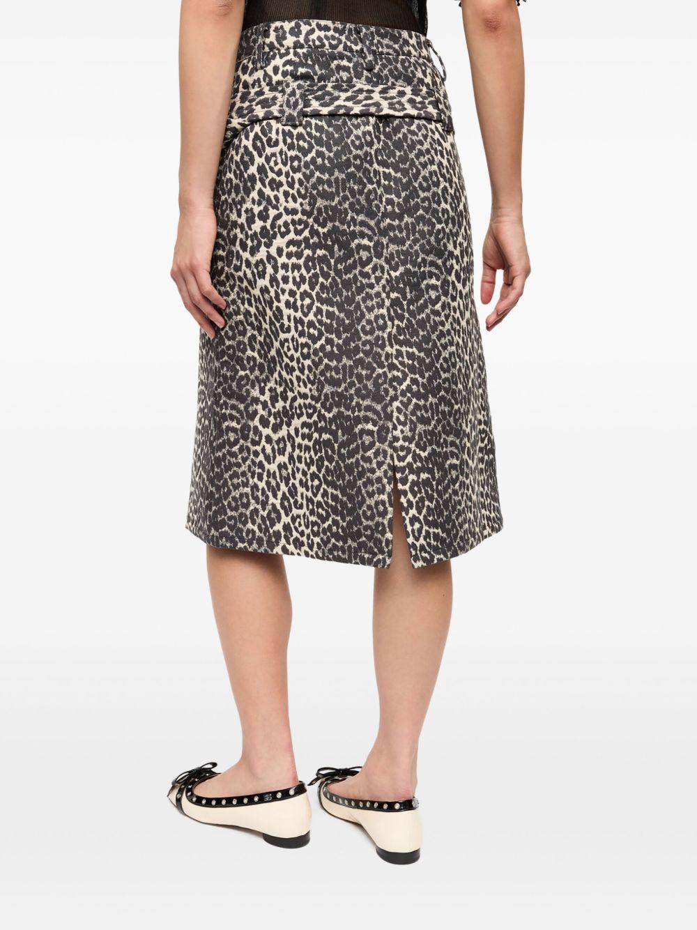 Leopard Cotton Tweed Midi Skirt W0236 943 LEOPARD GANNI 