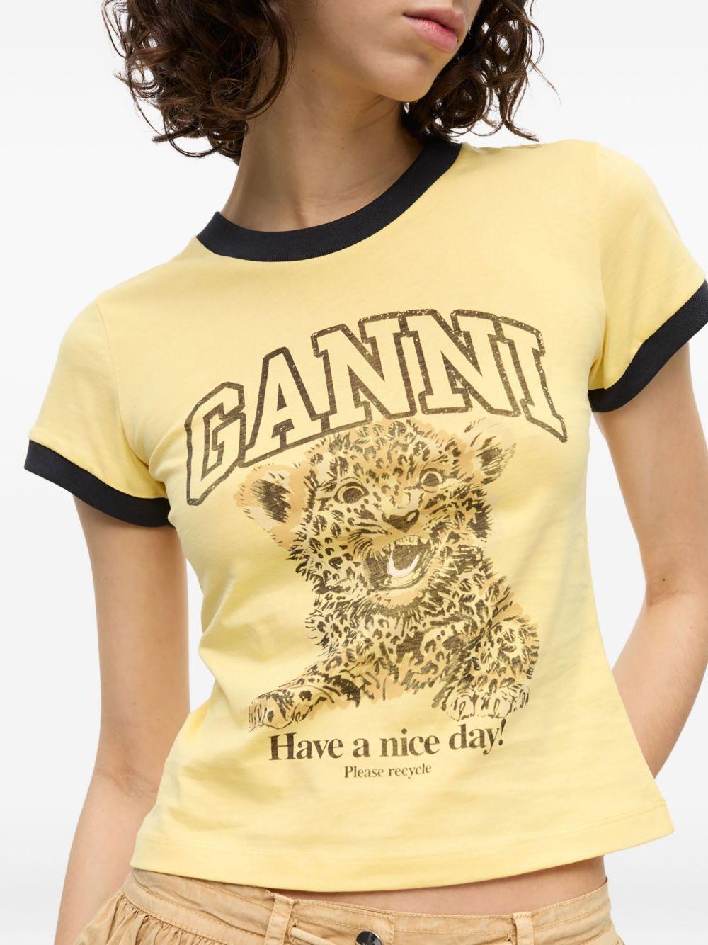 Yellow Cropped Leopard T-shirt T4256 372 MELLOW YELLOW GANNI 