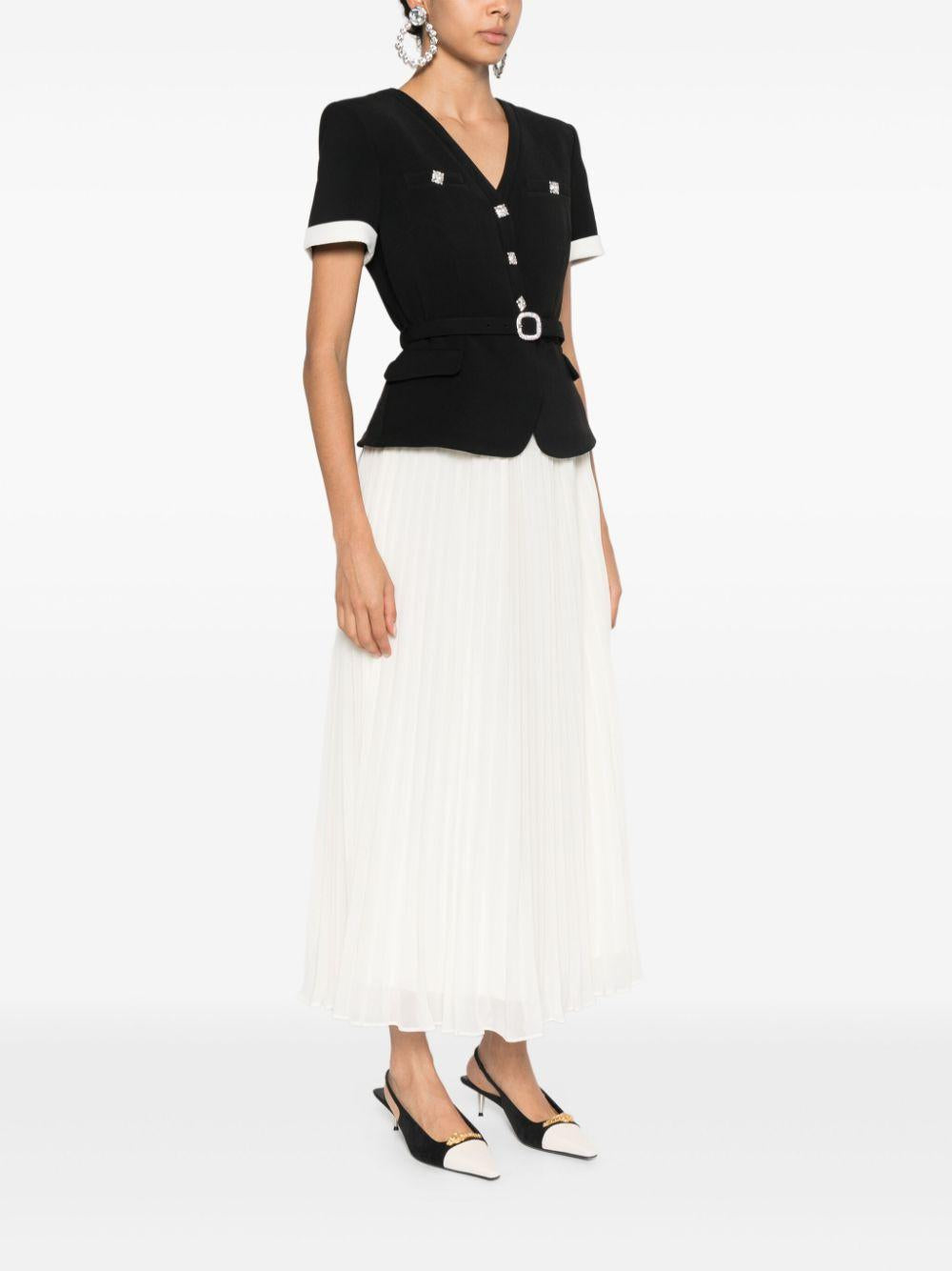 Abito midi in chiffon a contrasto in crêpe nero AW24007MAB BLACK SELF-PORTRAIT 