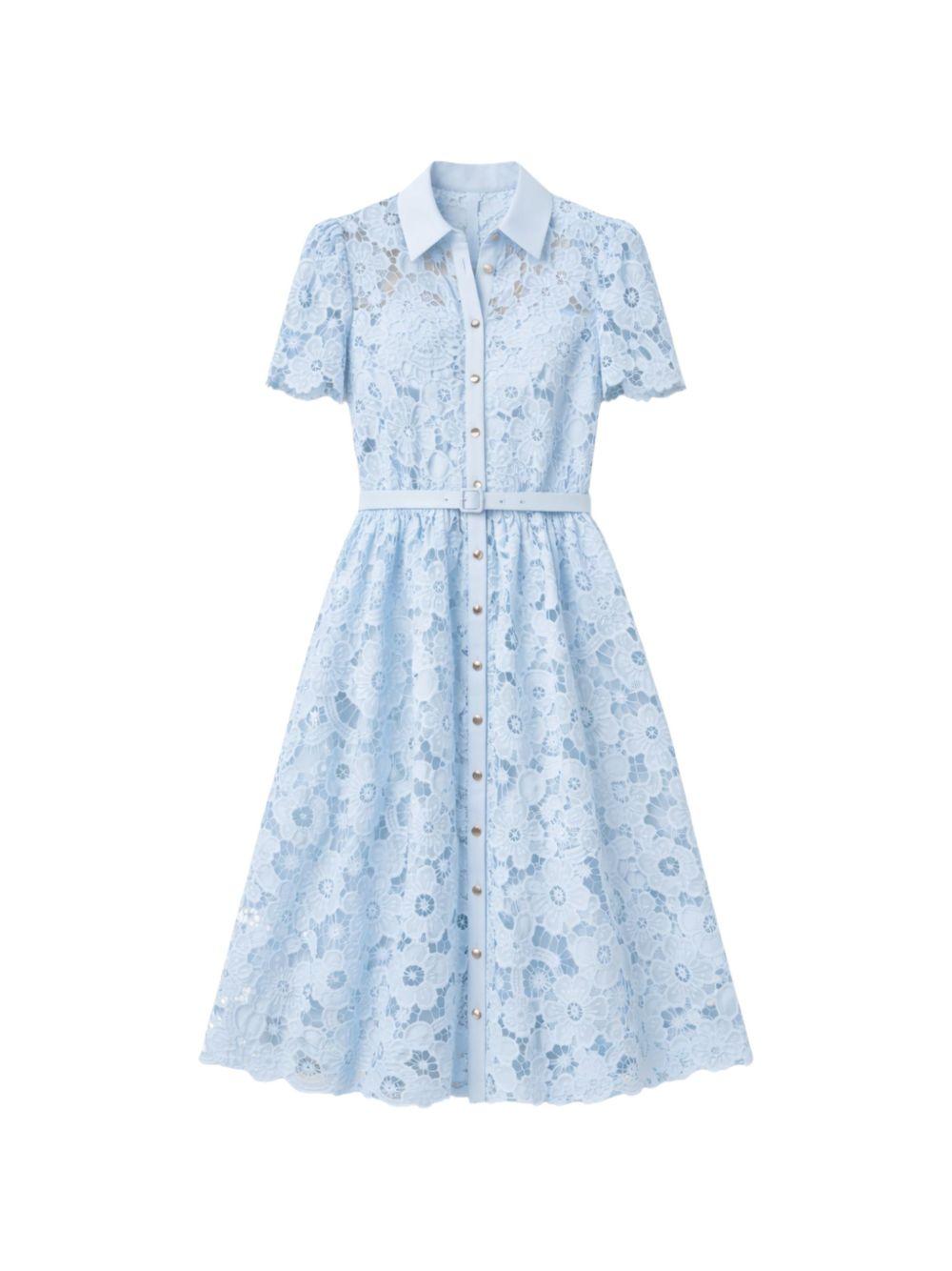 Abito Midi in Pizzo Floreale con Colletto AC26024MBL BLUE SELF-PORTRAIT 