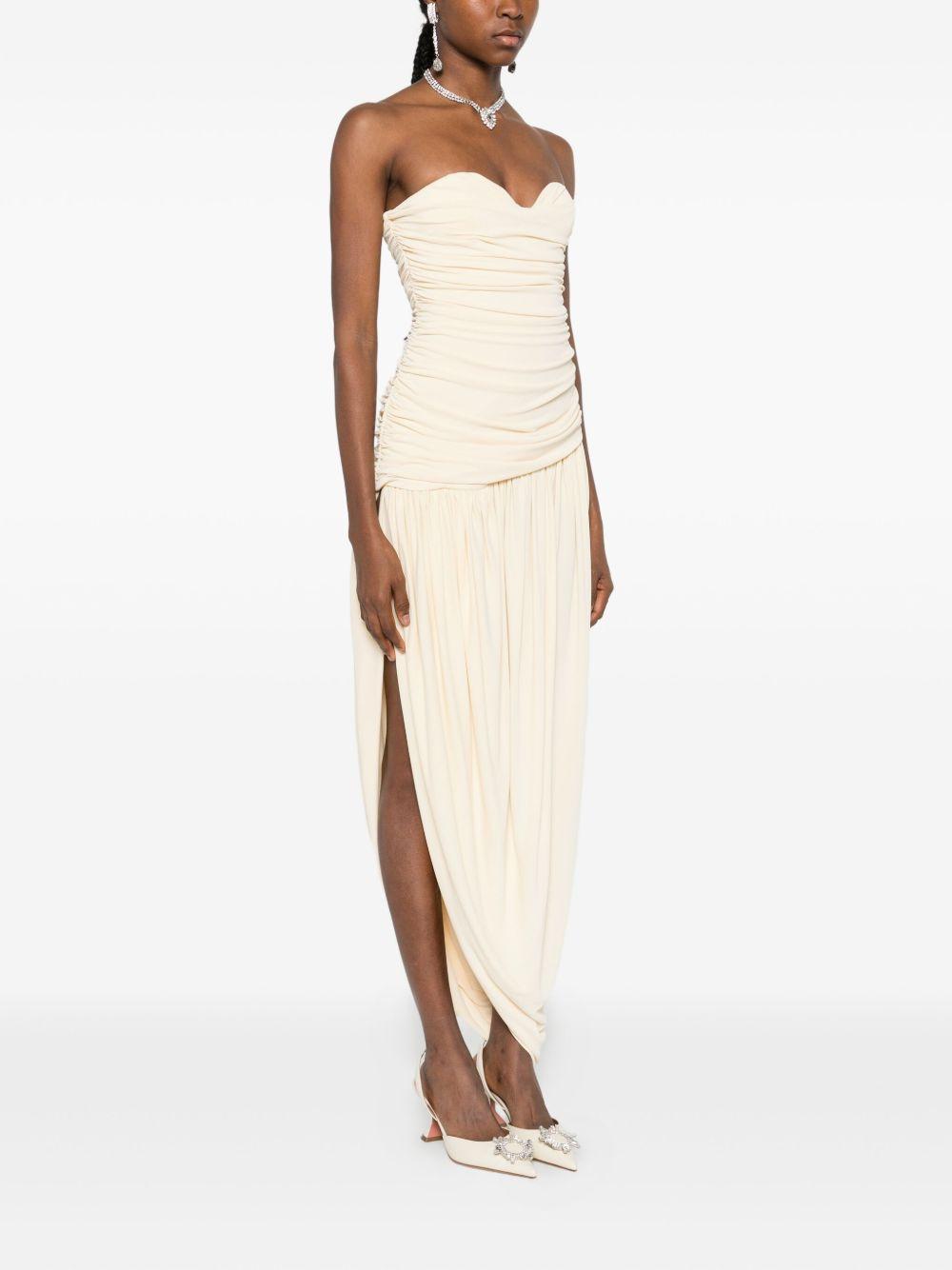 Open-Leg Draped Midi Dress in Pale Yellow 263925 CREAM MAGDA BUTRYM 
