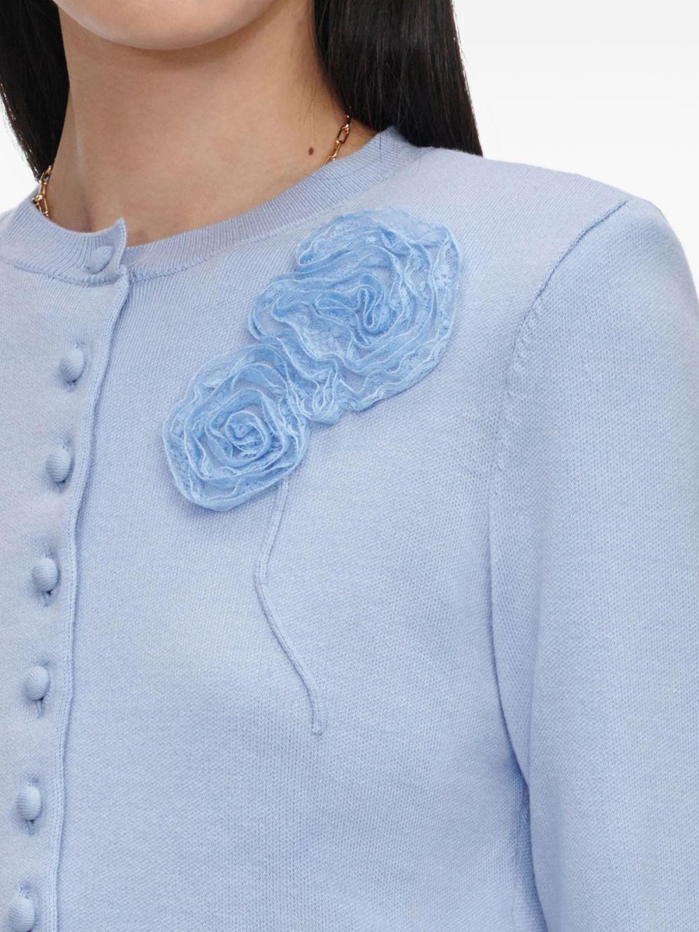 Cardigan a maglia con fiori PF26068CBL BLUE SELF-PORTRAIT 