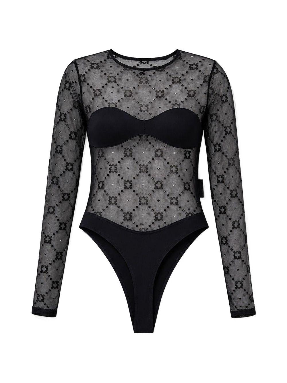 Moonogram Mesh Flock Bodysuit Top WTO474ACJER0005 BK9 BLACK MARINE SERRE 