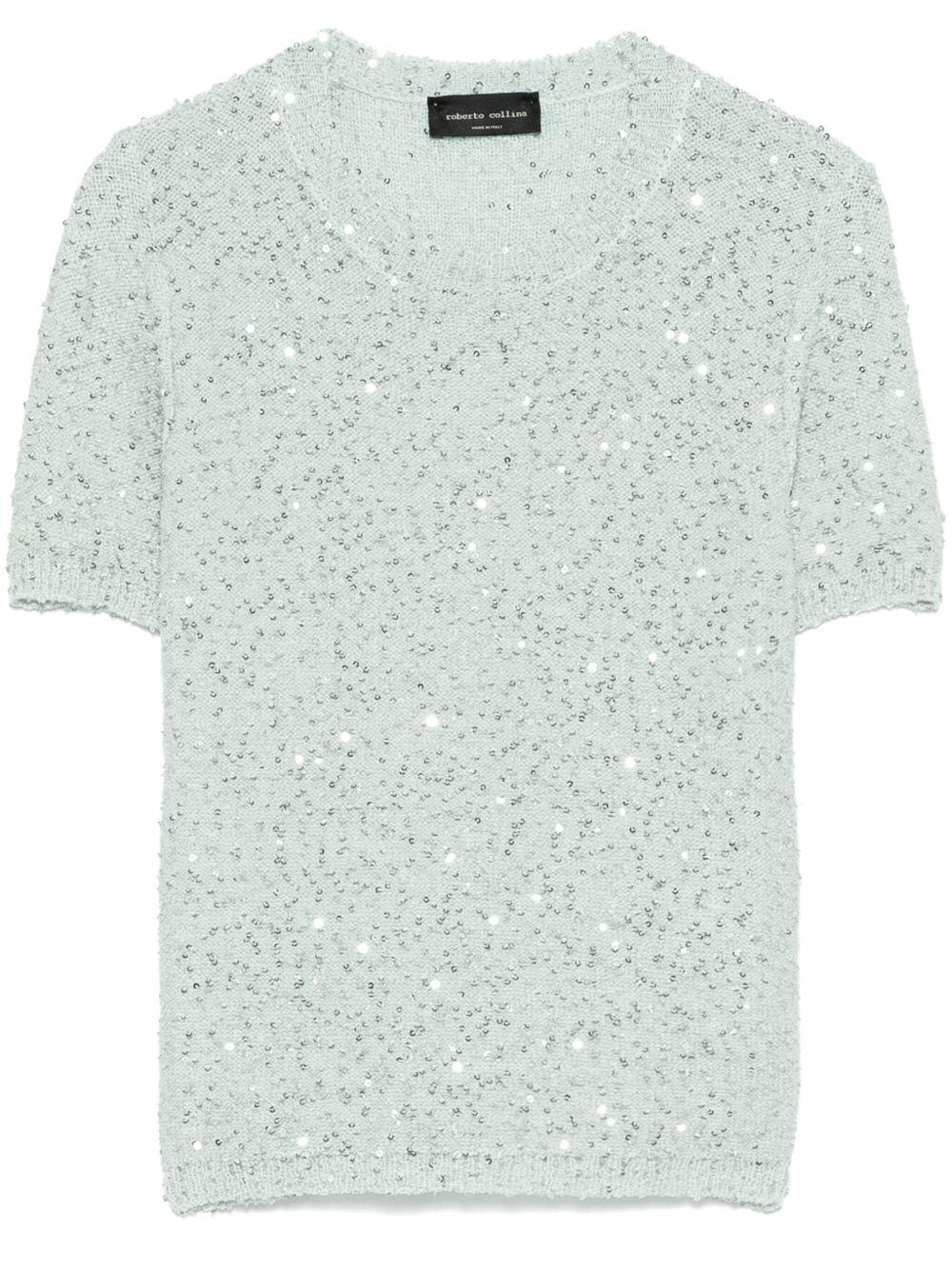 T-shirt con paillettes B27021 88 ACQUA ROBERTO COLLINA 